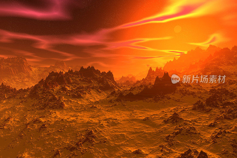 Alien Planet. Rocks and sky. 3D rendering